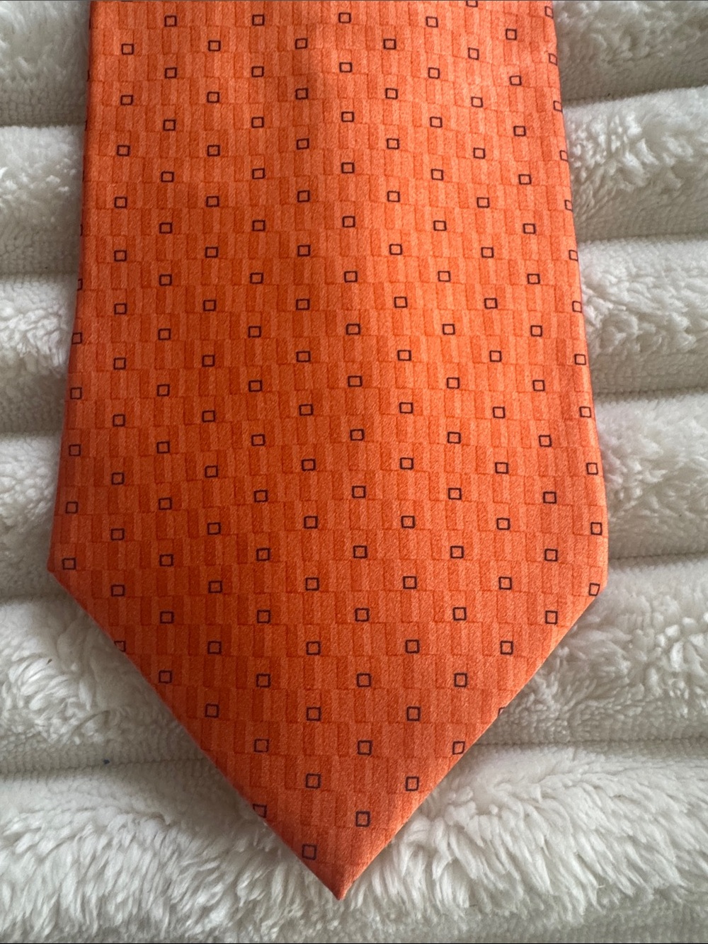 Classic Men's Tie Trio - Blue Plaid, Orange Geometric & Navy Paisley - Picture 3 of 10